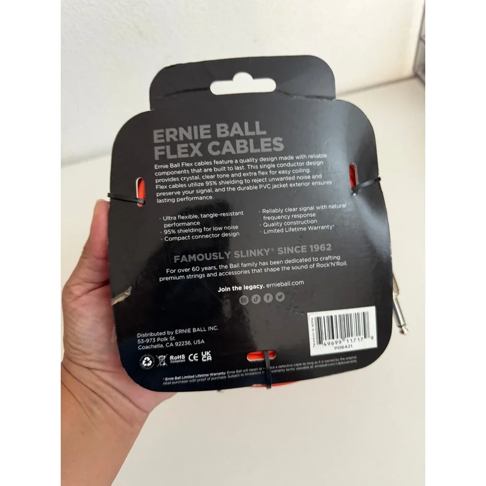 Ernie Ball Flex Cable 20ft Straight Instrument Cable Neon Orange P06421